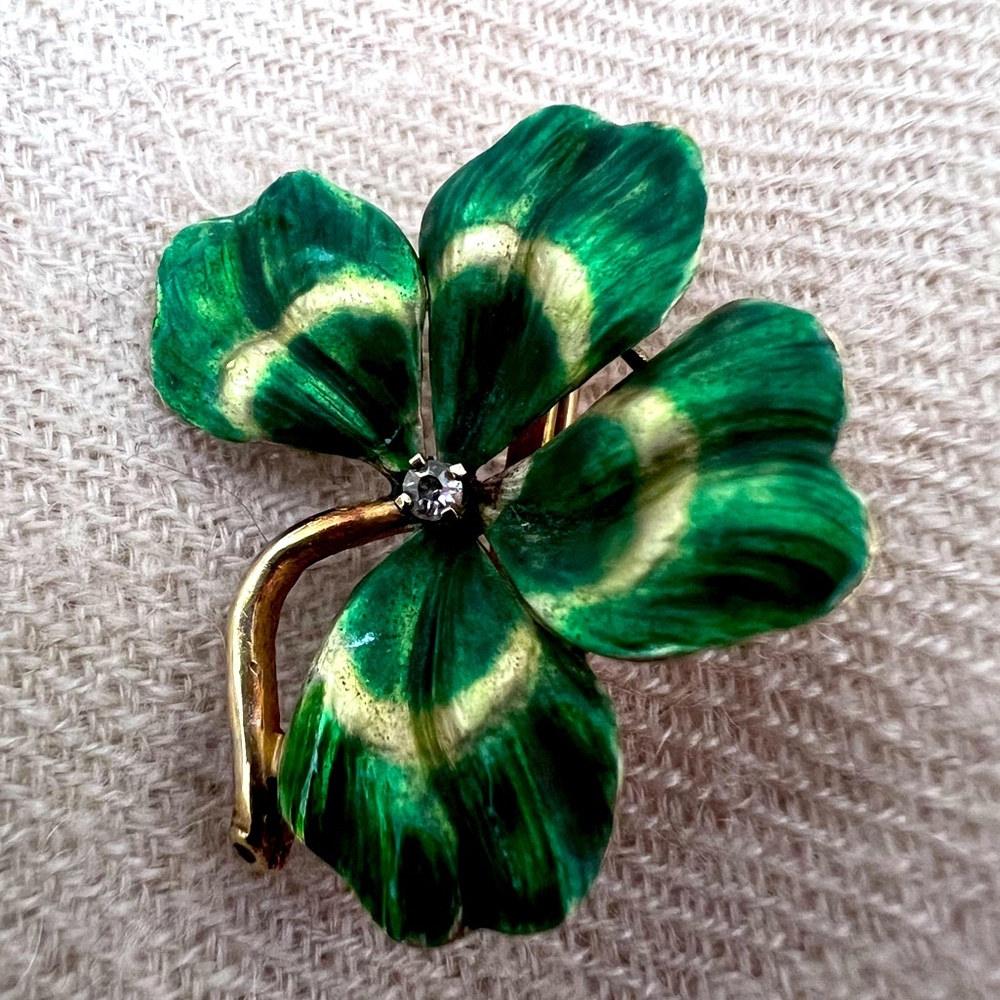 4 Leaf Clover Pin/Pendant 14k yellow gold and green enamel